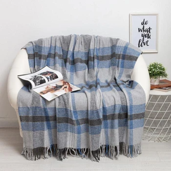 

Plaid Shanghai Modena 140x200cm light gray / t gray / white / blue 40% wool 20% cotton pan40% 5274755