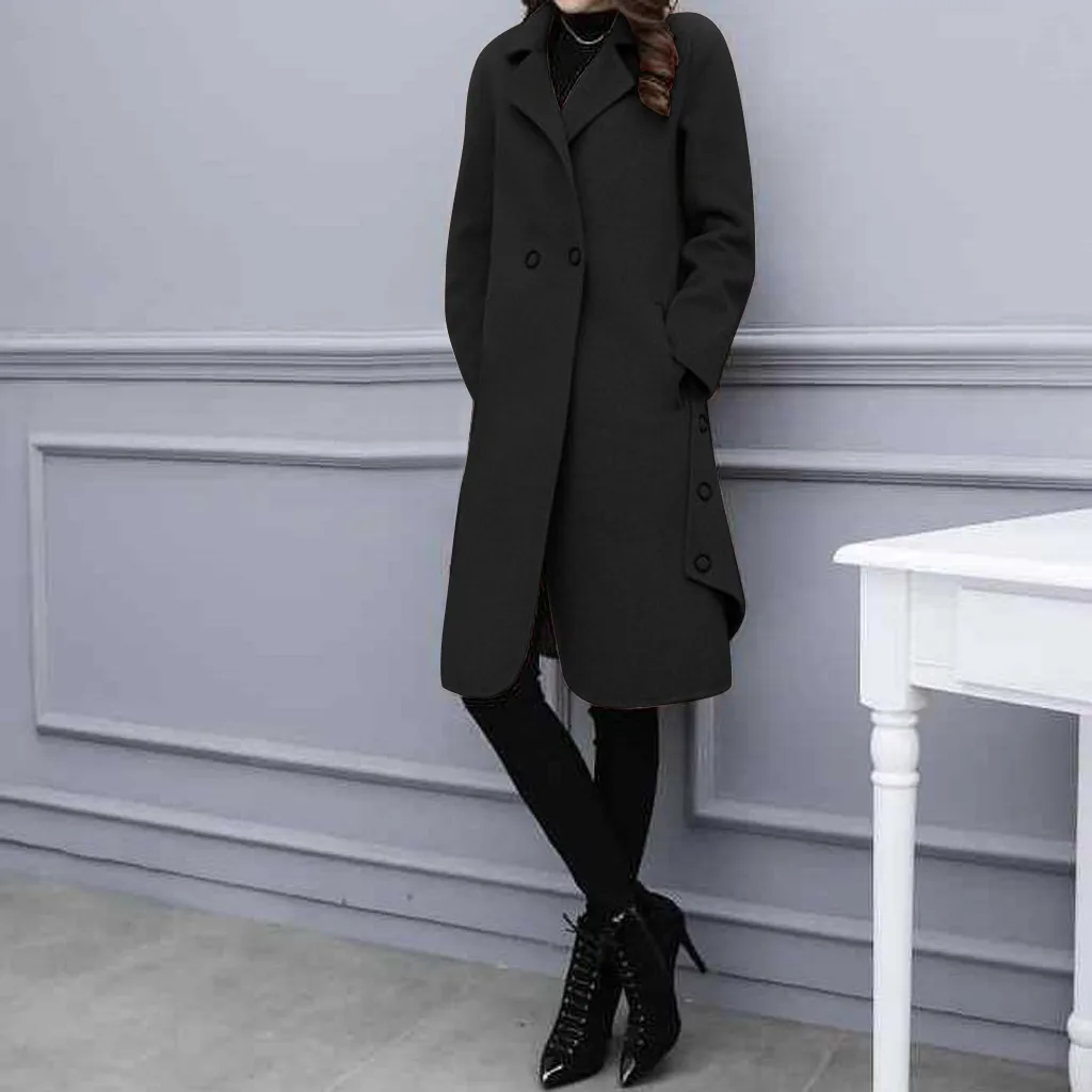 Women Outerwear Overcoat Autumn Winter Jacket New Fashion Long Woolen Coat Women Long Sleeve Slim Solid Female Wool Coats#108