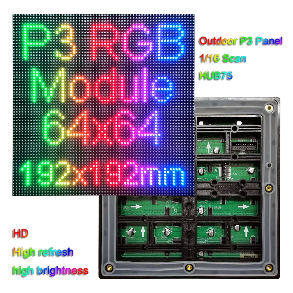 Напольный полный Цвет P3 светодиодный Дисплей модуль RGB Панель 64*64 пикселей 192*192 мм