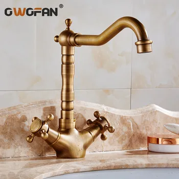 

Antique Solid Bronze Basin Faucet Bathroom Deck Mounted Dual Handle Sink Taps Classic Home Decoration Mixer Water Taps HJ-6711F