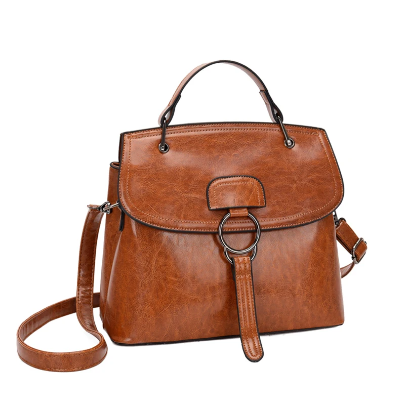 

2020 New Fashion Leather Women Bags Designer Retro Luxury Large Capacity Dual-use Shoulder Bags Oil Wax Leather Women's Handbags