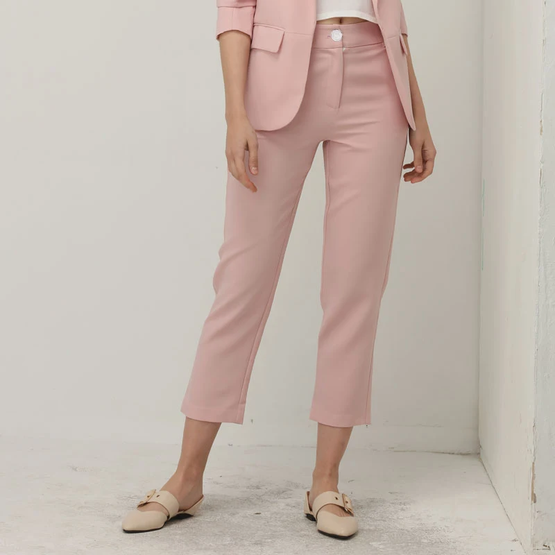 Pink Pants Bella Philosohy, Осенний Модный Красный Блейзер, костюм для женщин, OL, с пышными рукавами, рабочая одежда, Блейзер, пальто, без пуговиц, три четверти, женская верхняя одежда - Цвет: Pink Pants