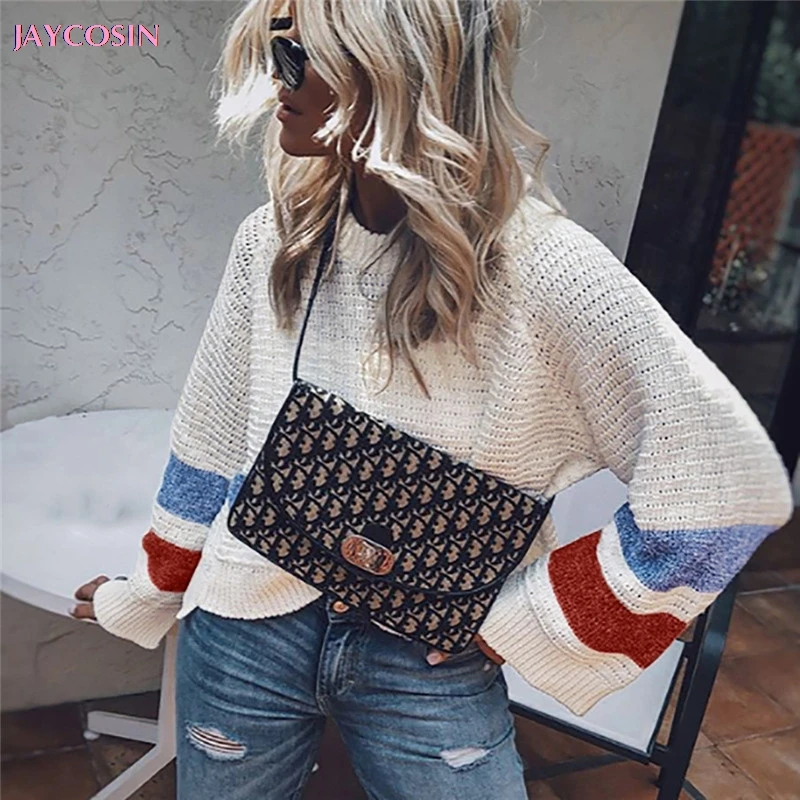 

JAYCOSIN 2019 Personality Colorful Sweater Ladies Fashion Short Knit Sweater Autumn And Winter Color Striped Sweater Drop #0806