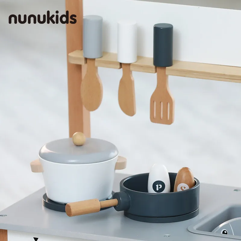 

Set Little Girl Toy Play House Children Kitchen Unisex Stove Boy Wooden Model Kitchenware Export Northern European-Style