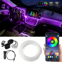 Luz Ambiental para decoración Interior de coche, Control de sonido por aplicación, tiras Led de neón RGB inalámbricas, lámparas flexibles automáticas
