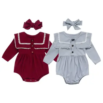 

2020 New Infant Kids Baby Girl Clothes Tassel Long Sleeve Bodysuit Overall Headband Spring Outfits Kids Girls Bodysuit