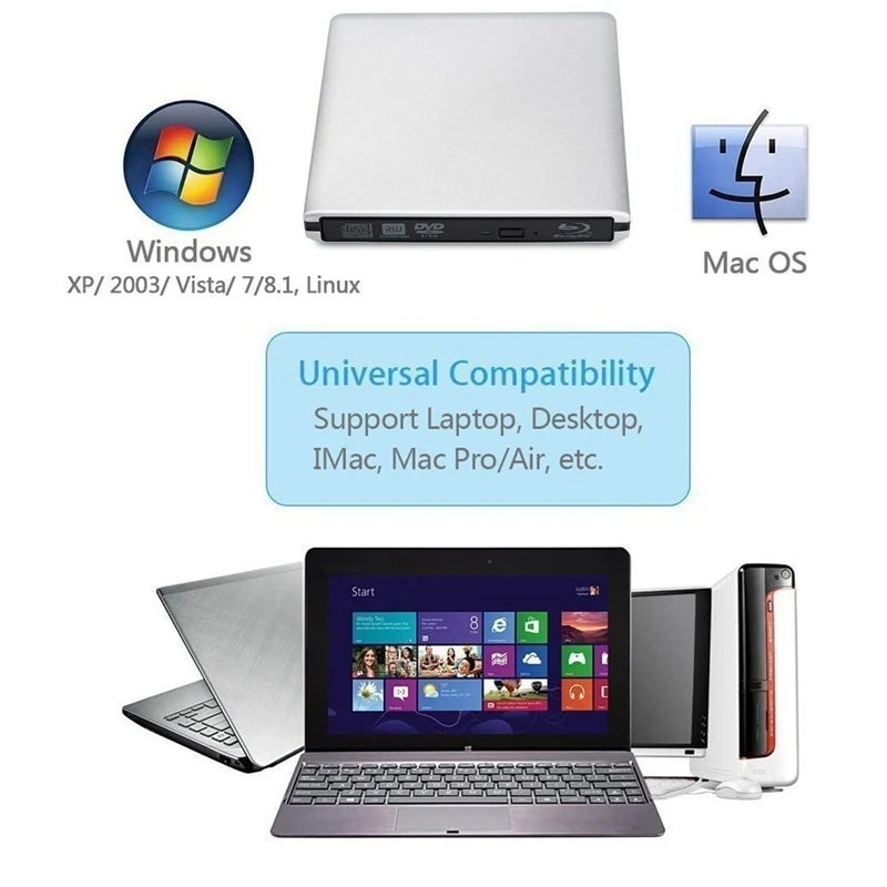 Внешний Blu Ray DVD привод 3D USB 3 0 Портативный Bluray CD горелка RW ряд для ОС Windows 7 8 10 Linxus