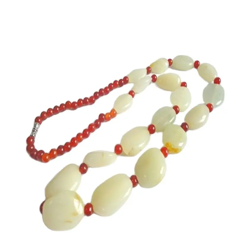 

Natural Hetian Jade Raw Stone Seed Material Red Skin Bracelet Seed Necklace Chain