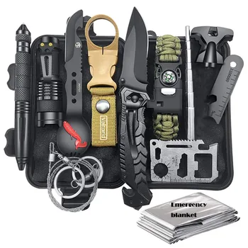 

Survival Gear Kit Fishing Hunting SOS,EDC Survival tools Emergency Camping Hiking Kit with knife flashlight Emergency blanket