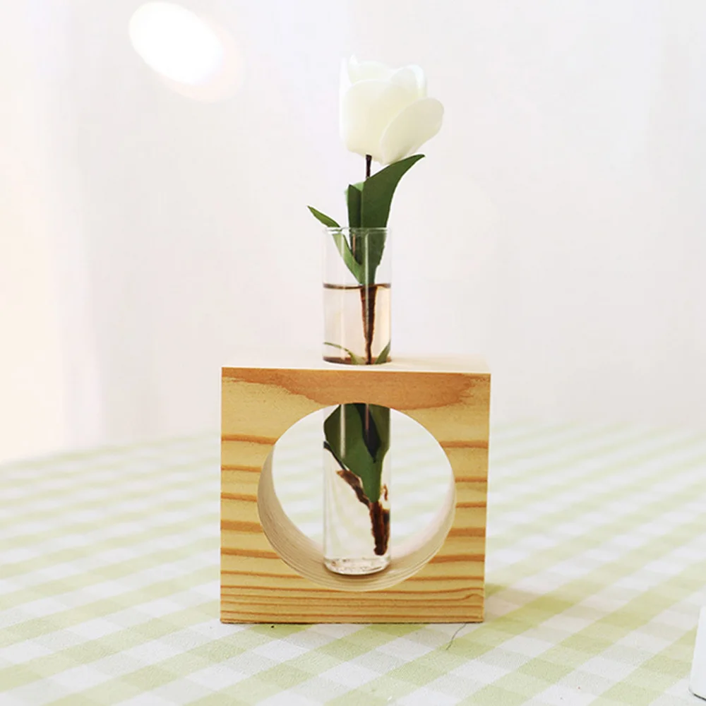 Элегантный цветочный горшок трубка гидропонное стекло завод Цветочный контейнер деревянная подставка креативная ваза украшение дома ремесло