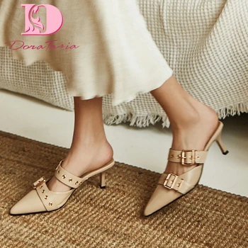 

Doratasia Hot Sale Genuine Cow Leather 2020 Thin Heels Shoes Woman Slippers Female Outside Slippers Women Shoes Footwear