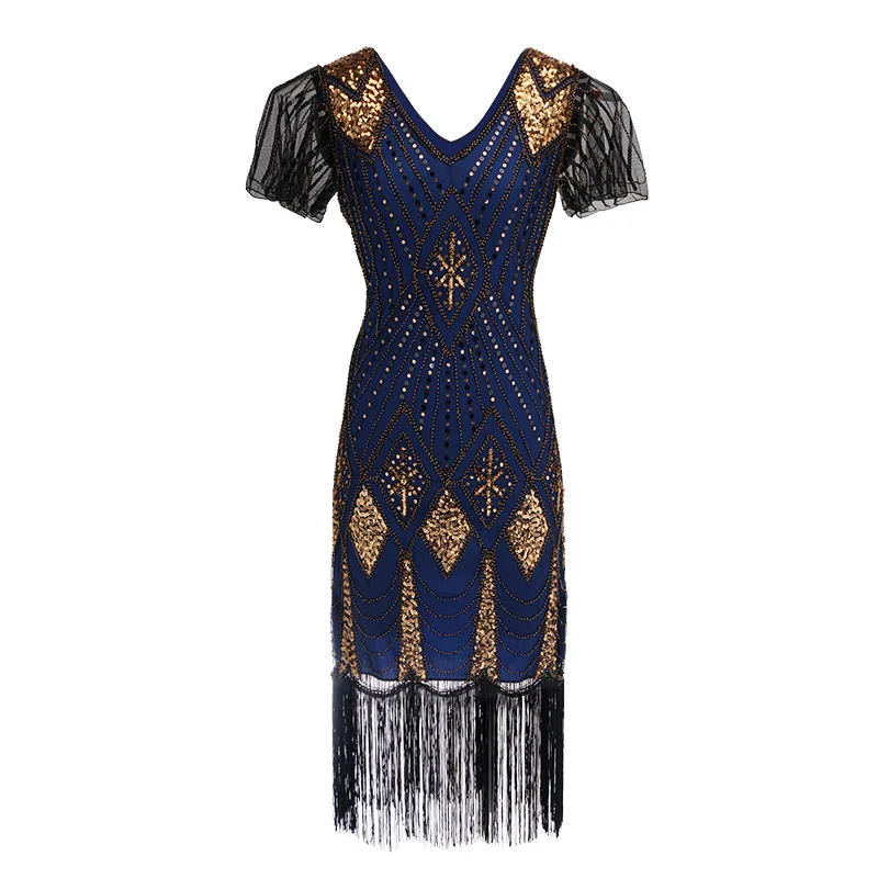 998blue Robe Femme Roaring 1920s Хлопушка платье Гэтсби вечерние Charleston блестками коктейльное свадебное - Цвет: 998blue