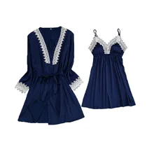 Свадебное платье невесты Сексуальная атласная Женская пижама с кружевом Цветочная ночная рубашка 2 шт. кимоно купальные халаты Элегантное вискозное домашнее платье для сна