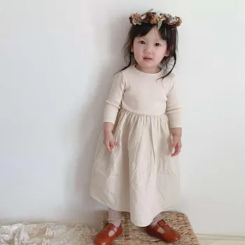 

2020 Autumn New Girls Dress Kids Ribbed Knitted Long Sleeve Princess Dress Fashion Girls Dresses Baby Girl Clothes
