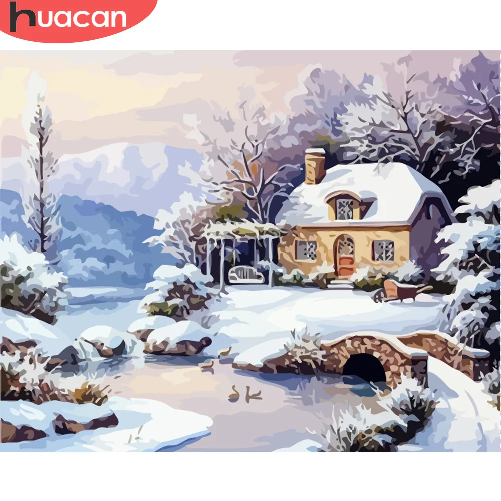 

HUACAN Painting By Numbers Winter Landscape Kits Oil Pictures By Numbers Snow Scenery Home Decor Drawing Canvas HandPainted DIY