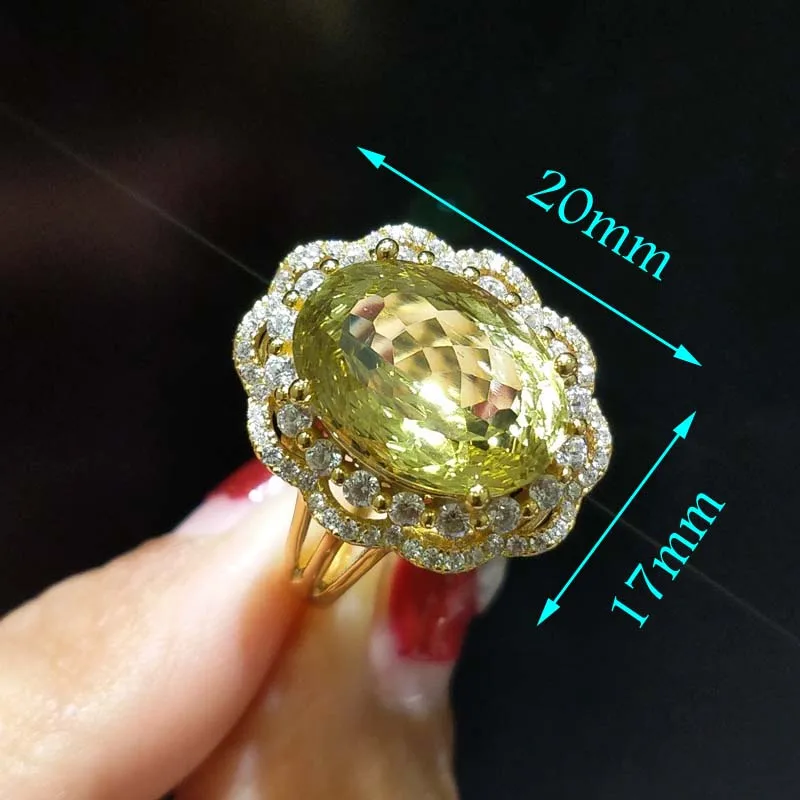 FLZB, натуральный lemon кварцевые OV 10*14 мм 8.5ct в 925 стерлингового серебра с 18 карат желтое позолоченное кольцо с овальной вставкой из kольцо в форме цветка для женщин вечерние