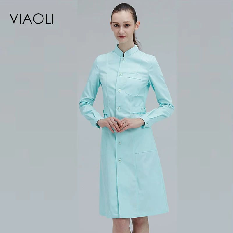 Viaoli Long Sleeve Stand collar women Medical Coat Uniform Medical Lab Coat Hospital Doctor Slim multiple colour