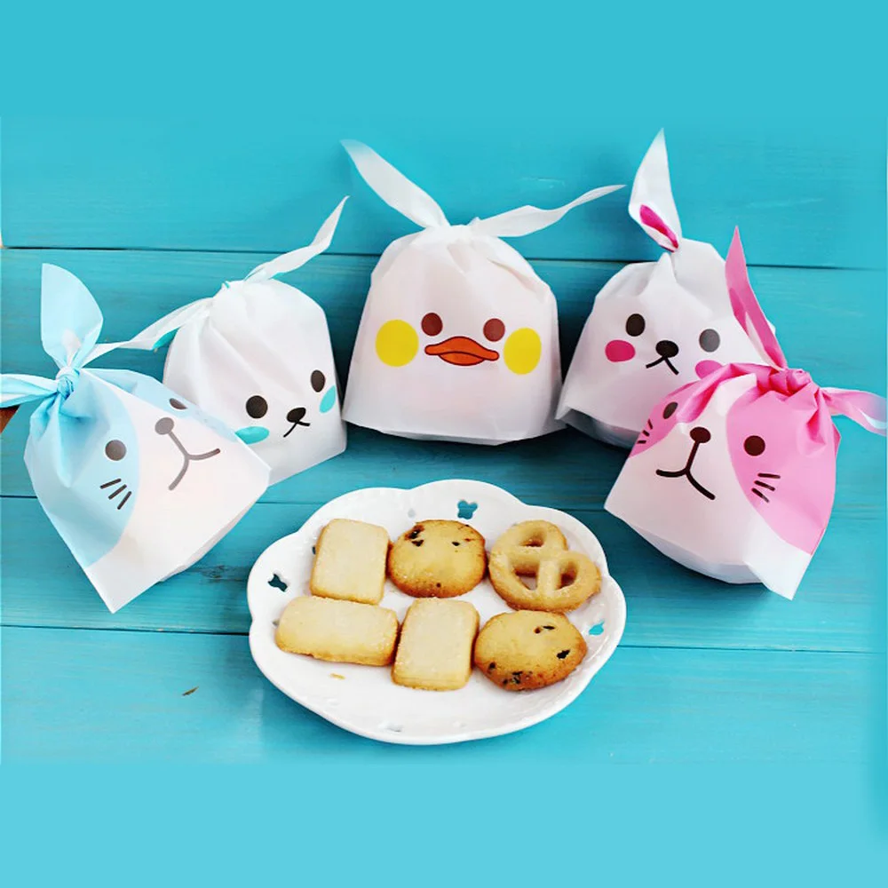 

50pcs Christmas gift bag Cute Rabbit Ear Bag Small Yellow Duck Candy Biscuit Bag Moon Make Snack Bag Baking candy Package