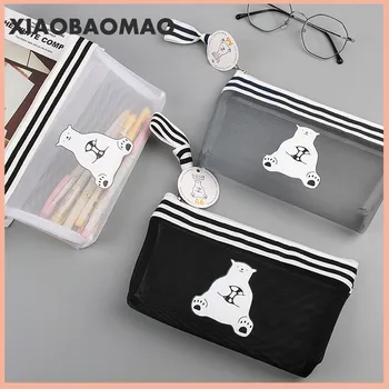 

Simple Transparent Mesh Pencil Case Office Student Pencil Cases Nylon Bear Animal School Supplies Pen Box Student Gift