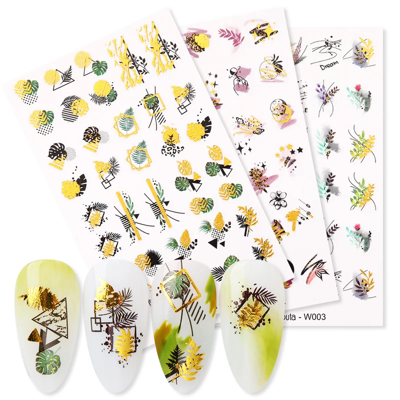 Стикеры для нейл-арта летние водостойкие наклейки с растениями и цветами
