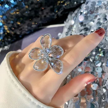 

Ring ring female sexy luxury European and American big flower crystal opening index finger ins tide net red cold trend