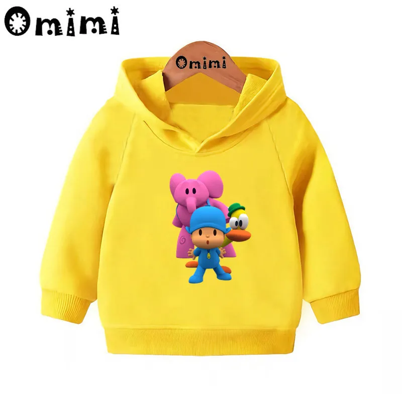 Pocoyo/милые детские свитшоты с героями мультфильмов; детские толстовки с капюшоном; крутой пуловер для малышей; топы для девочек и мальчиков; осенняя одежда; KMT5313 - Цвет: Yellow-5313G