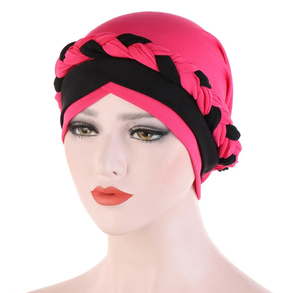 Мусульманское женское из молочного шелка коса крест тюрбан шляпа шапочка с шарфом шапочка при химиотерапии Кепка хиджаб головной убор волосы головной убор аксессуары для волос - Цвет: Rose Red