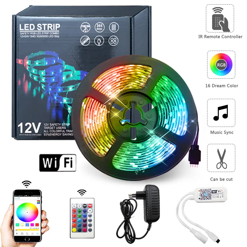 Светодиодная ленсветильник 5 м 10 15 2835 SMD 5050 RGB светодиодсветильник лента s Диодная