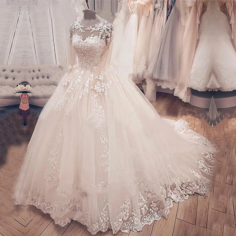 

NBW014 Long Sleeves Lace Ball Gowns Wedding Dress 2019 Robe De Mariage Cheap Wedding Gowns Bridal Custom Made vestido de noiva