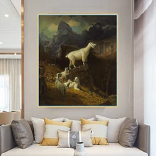 

Albert Bierstadt " Rocky Mountain Goats " Canvas Oil Painting Scenery Aesthetics Picture Art Decor Home Living Room Decoration