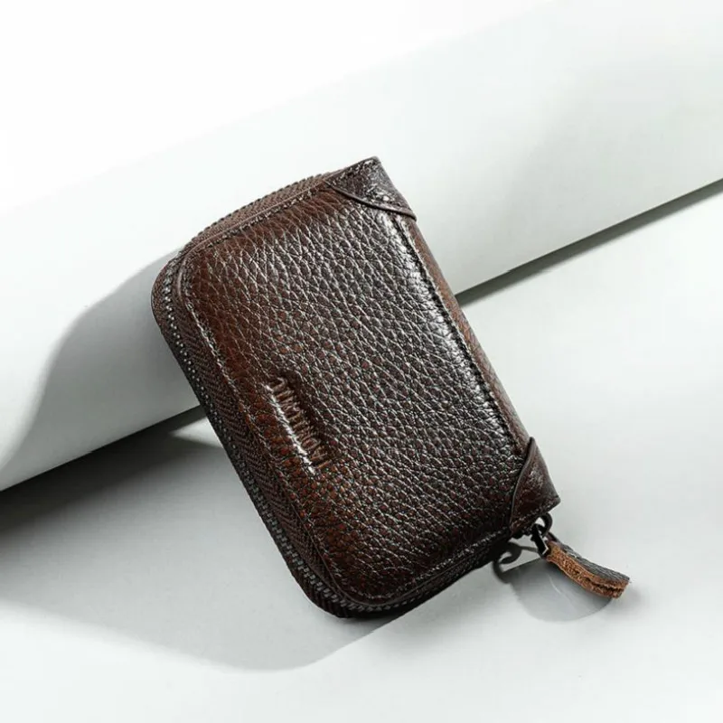 

Retro Genuine Leather Anti Rfid Wallet Man Mini Blocking Reader Lock Bank Card Holder Set Organ Card Package Short Coin Purses