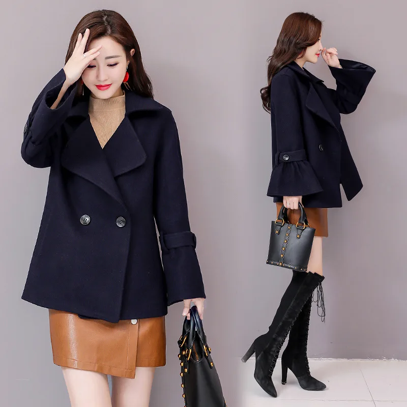 Woolen Jacket Autumn Solid Color Bell Sleeve Casual Comfortable Trend of Fashion
