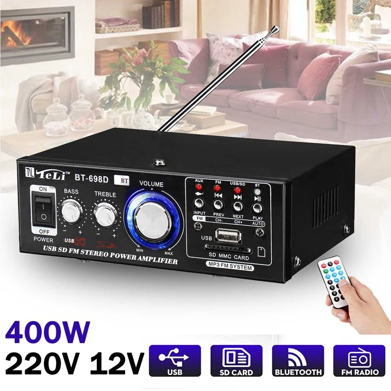 Usb Sd Hi Fi Автомобильный цифровой усилитель с Bluetooth аудио мощность Стерео усилители дома fm радиосабвуфер оборудование с пультом дистанционного управления