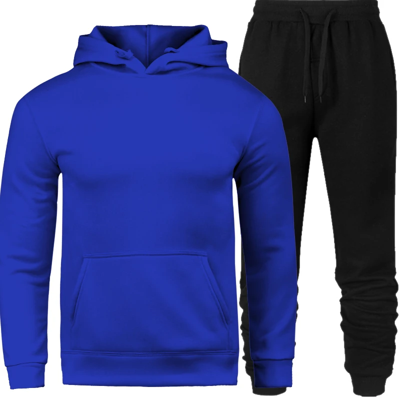 Autumn Winter Fleece Hoodies Men Casual Hooded Warm Sweatshirts Male Thicken Tracksuit 2PC Jacket+Pant Men Sportswear