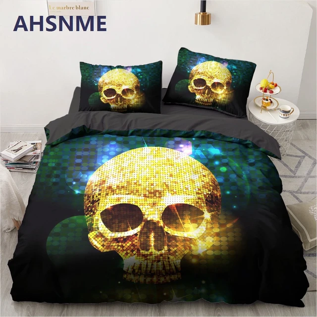 Juegos de cama de lujo 3D de funda nórdica reina/rey edredón/Manta cubierta uds cama calavera India ropa de cama _ - Mobile