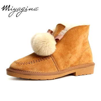 

MIYAGINA High Quality 100% Genuine Leather Snow Boots Real Wool Botas Mujer Winter Natural Fur Ankle Shoes For Women
