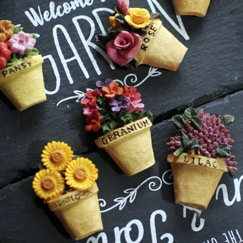 Flores Imán de nevera Decoración del hogar Pasta de nevera 3D Rosa Lila  Pensamiento Geranio Girasol Pegatina magnética de nevera|Imanes de nevera|  - AliExpress