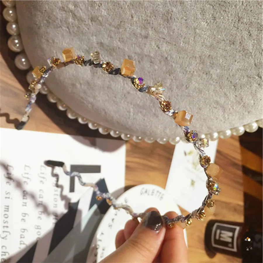 Haimeikang Autumn Winter New Headband South Korea Rhinestone Alloy Headband Net Red Temperament light Hair Accessories