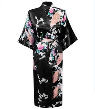 

Plus Size 3XL Lady Kimono Bath Gown Retro Floral Sleepwear Intimate Lingerie Soft Satin Nightdress With Belt Slim Nightwear