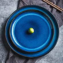 

4size Tray for Decoration Blue Dishes for Serving Kiln Change Dinner Set 12 People Plates Hand Drawn Home Plate Tiers Tableware
