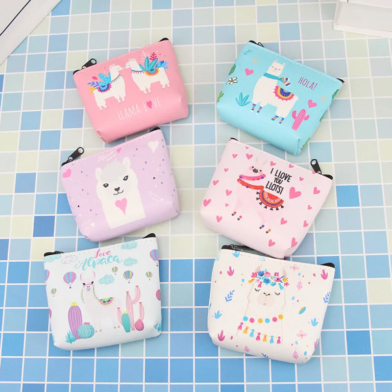 

PVC Women Kids Mini Alpaca Printed Coin Purse Cartoon Pattern Small Wallet Bag