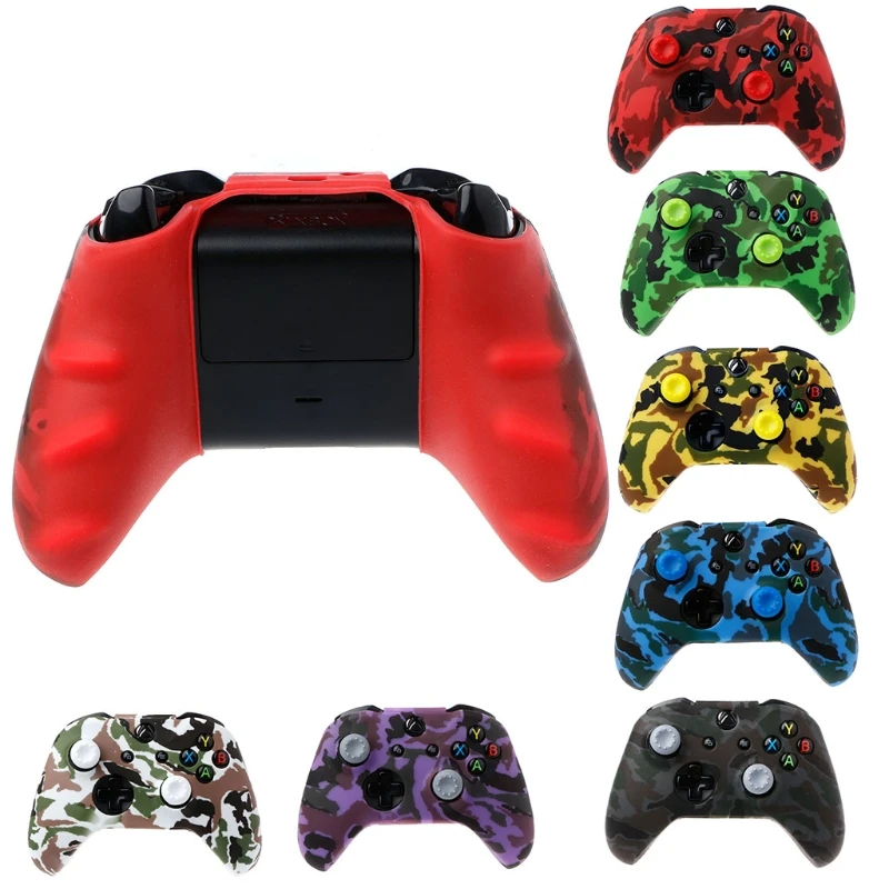 Camouflage Silicone Gamepad Cover + 2 Joystick Caps For XBox One X S Controller