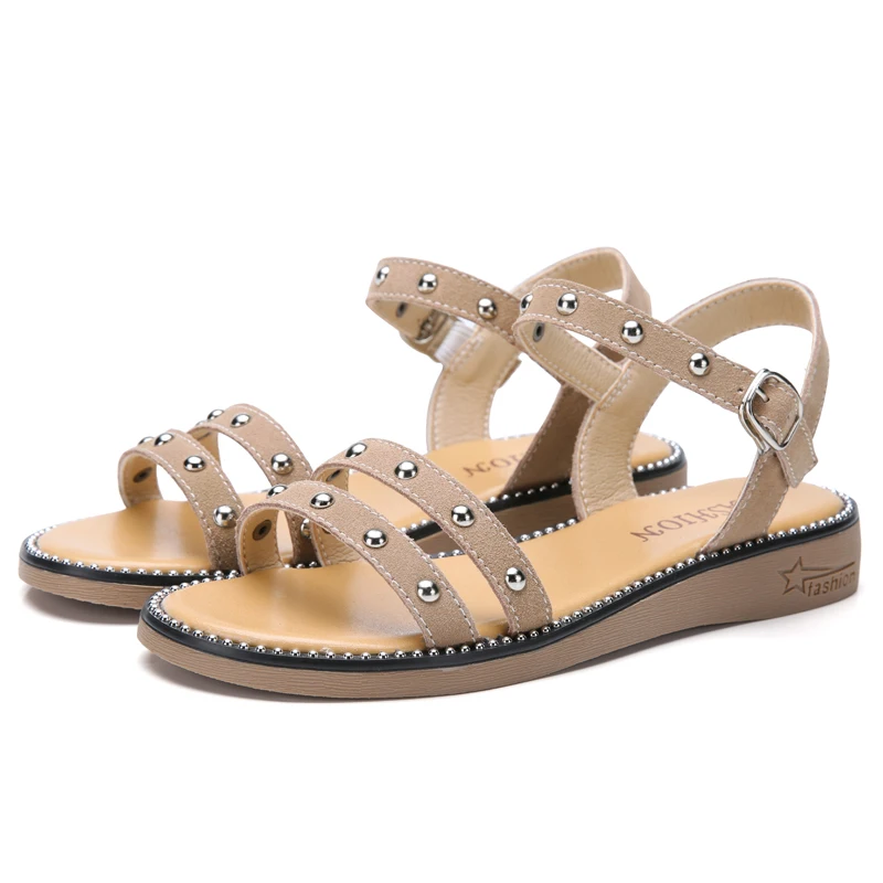 

2019 Summer women sandals flat heel suede leather flat sandals ladies original slingback sandals beach shoes