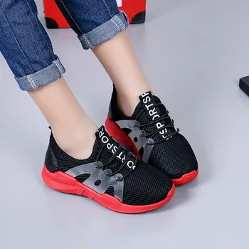 

2020 Children Sport Shoes Casual Boys Girls Net Cloth Breathable Shoes Kids Sneakers Student Outdoor Running Shoes Red Black