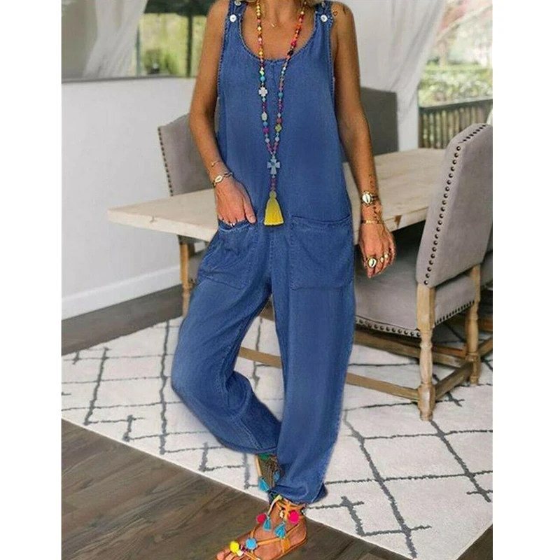

Summer Women Spaghetti Sleeveless Jumpsuit Strap Wide Legs O-Neck Female Bodycon Jumpsuit Long Pant Trouser Outfits