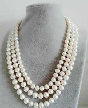 

triple strands 9-10mm round south sea white pearl necklace 17"-19"