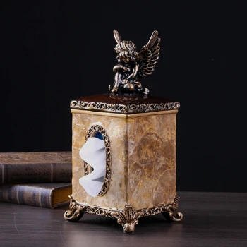 

American Resin Retro Tissue Box Remote Control Sundries Storage Container Simple Living Room Dining Table Drawer Tray Decoration