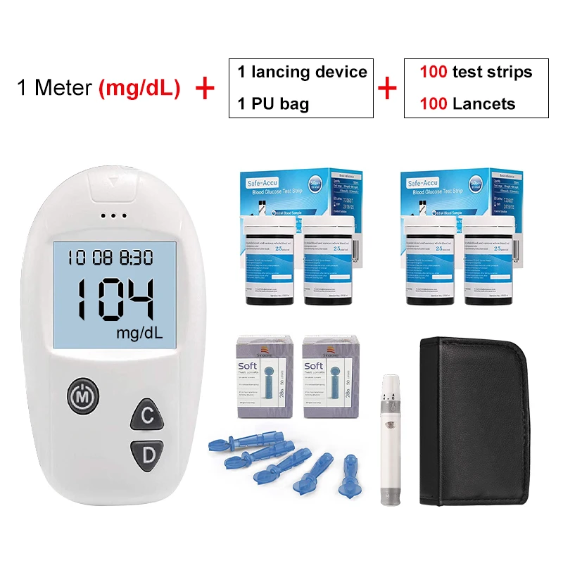 Şeker ölçüm Sinocare güvenli Accu tıbbi diyabet test cihazı 50/100 glikoz şeritleri ve klozetler ile kan certificatoe