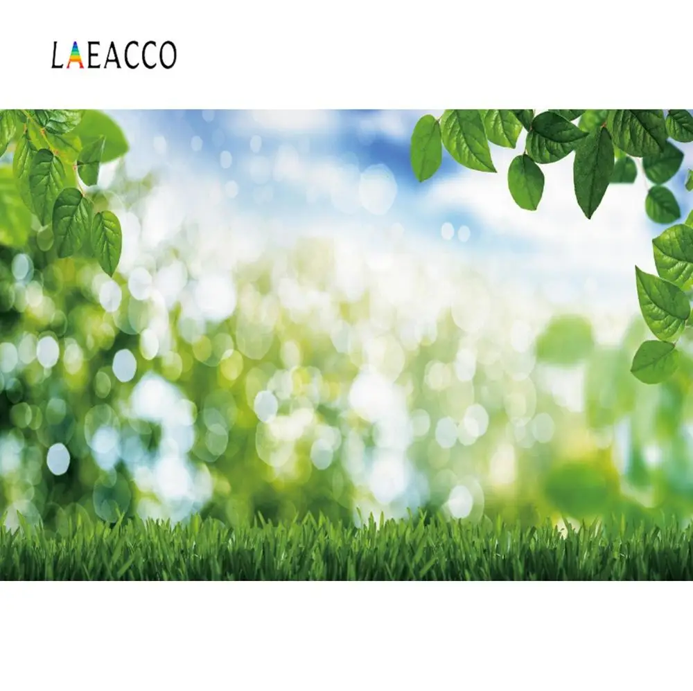 

Laeacco Spring Green Grass Dreamy Polka Dots Baby Newborn Tree Leaves Scenic Photo Background Photographic Backdrop Photo Studio