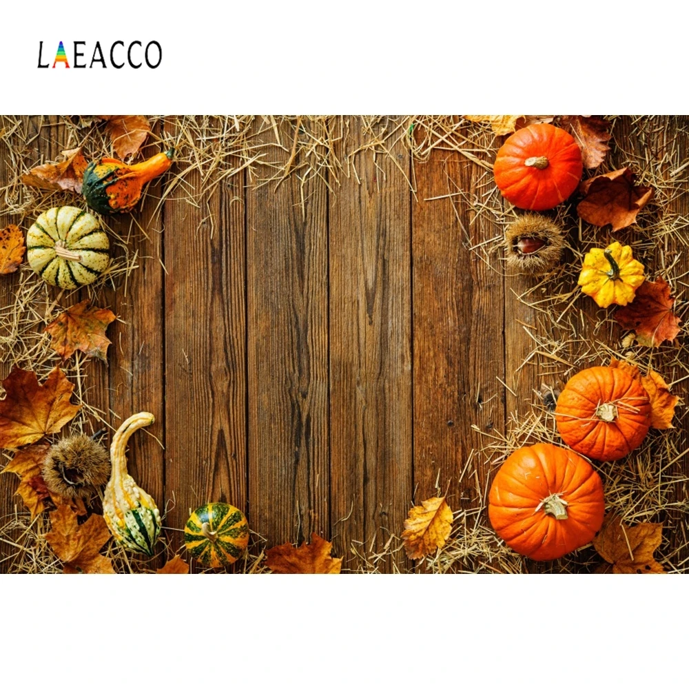 Laeacco осенние желтые листья деревянная доска тыквы фоны для фотосъемки